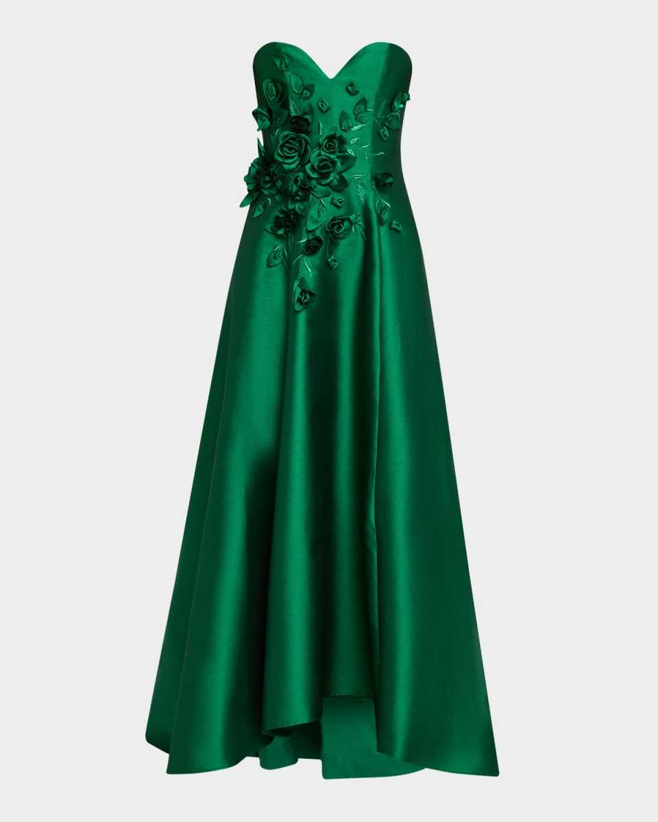 Strapless Floral Applique Gazar Gown